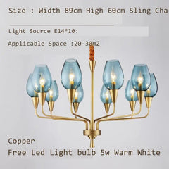 Gold Metal Frame Blue Glass Tear Drop Pendant Chandelier Light Fixture