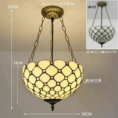 Tiffany Style Stained Glass Bead Pendant Light Bronze Finish Chain