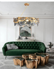 Gold Wave Chandelier with Clear Glass Disc Shades and Brass Accents