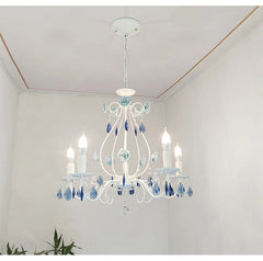 White Floral Crystal Chandelier Semi-Flush Ceiling Light