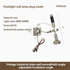Adjustable Brass Wall Sconce with Walnut Base and Black Arm