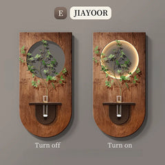 Wood Grain Wall Light with Integrated LED and Plant Holder