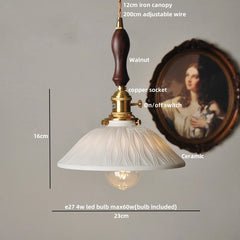 Pendant light with labeled parts on a neutral background