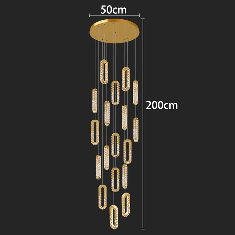 Chandelier with dimensions labeled on a black background