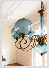 Gold Swirl Globe Pendant Light with Pink Glass Shades