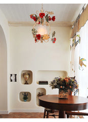 Gold Floral Pendant Light with Rose Accents