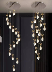 Decorative ceiling lights with crystal-like bulbs on a dark background