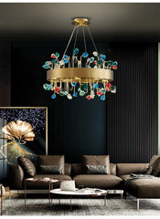Gold Crystal Ring Chandelier with Colorful Accents