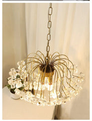 Gold Metal Frame Chandelier with Clear Glass Flower Accents