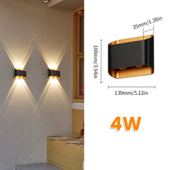 Wall-mounted light fixture with dimensions and power rating displayed