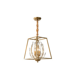 Gold Metal Geometric Frame Pendant Light with Crystal Accents