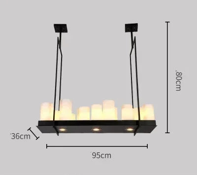 Modern pendant light with dimensions on a gray background