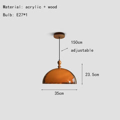 Amber Glass Dome Pendant Light with Wood Accent and Black Track Mount