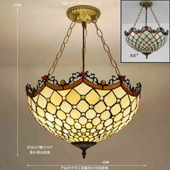 Tiffany Style Stained Glass Bead Pendant Light Bronze Finish Chain