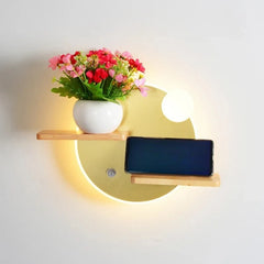 Modern Wood Shelf LED Wall Sconce with USB Charger