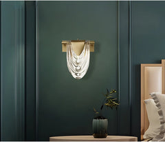 Gold Waterfall Wall Sconce with Sculptural Glass Shade
