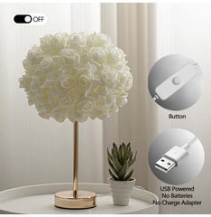 Gold Metal Rose Bud Table Lamp with Frosted Flowers