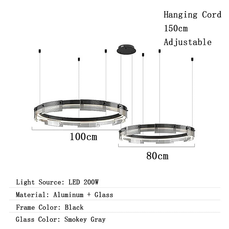 Pendant light with dimensions and specifications on a white background