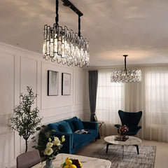 Modern Rectangular Crystal Chandelier with Dark Bronze Frame