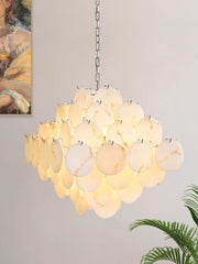 Gold White Marble Disc Chandelier Hanging Pendant Light