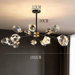 Chandelier with crystal-like fixtures on a neutral background