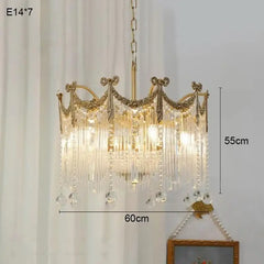 Gold Crystal Chandelier Pendant Light with Cascade Glass Rods & Beads