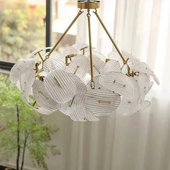 Woven Gold Pendant Light with Clear Petal Accents