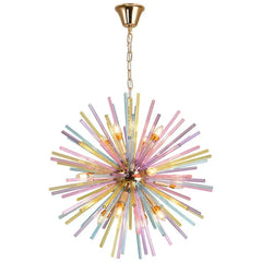 Gold Metal Frame Starburst Pendant Light with Colorful Glass Rods