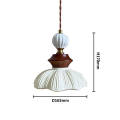 Ceramic Walnut Pleated Pendant Light with Brass Accents