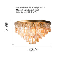 Gold Metal Frame Shell and Crystal Cascading Pendant Light Fixture