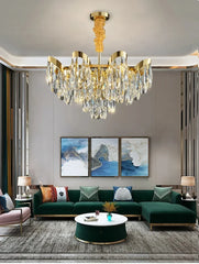 Gold Crystal Teardrop Cascading Chandelier Light