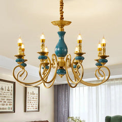 Gold Candelabra Ceramic Accents Chandelier Light