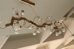 Gold Branch Chandelier with Crystal Fruit Glass Shades and Metal Frame