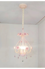 Pink Rose Crystal Chandelier Pendant Light with Floral Accents