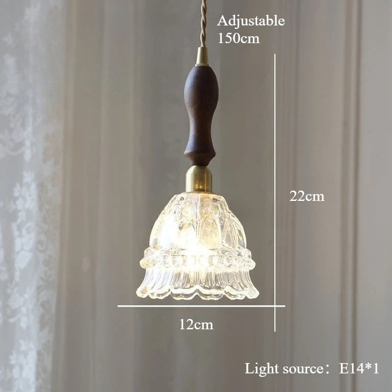 Pendant light with dimensions and specifications on a neutral background
