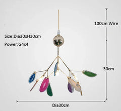Gold Branch Sputnik Chandelier with Blue Agate Slices