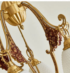 Polished Brass Floral Ceramic Hanging Chandelier