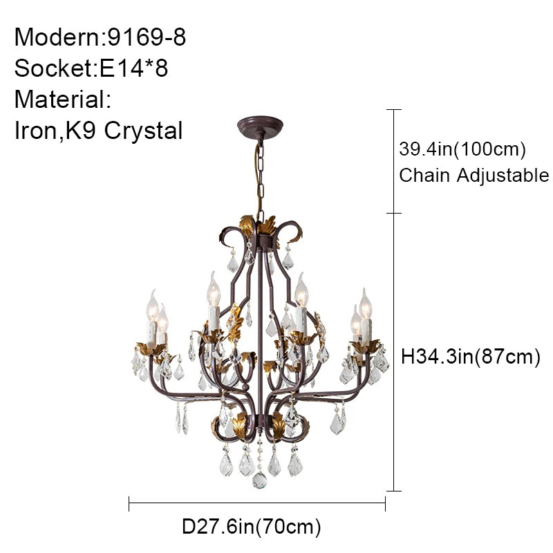 Chandelier with dimensions and specifications on a white background
