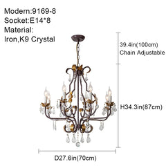 Chandelier with dimensions and specifications on a white background