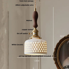 Pendant light with labeled components on a neutral background