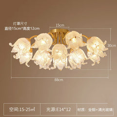 Gold Floral Bloom Semi-Flush Ceiling Light with Glass Shades