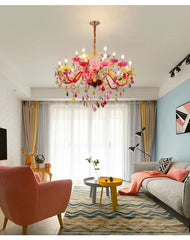 Rainbow Crystal Chandelier with Color Shades and Jewel Drops