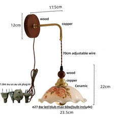 Measurement chart of a decorative wall light fixture with labeled parts and dimensions.