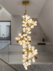 Gold Floral Cluster Pendant Light with Opal Glass Shades