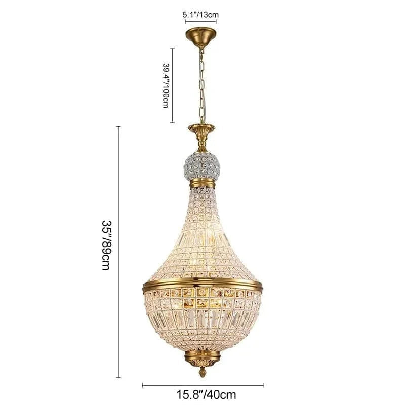 Chandelier with dimensions labeled on a white background