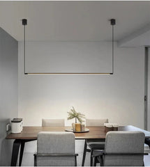 Modern Black Minimalist Linear Suspension Chandelier Frosted LED Light