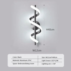 Modern wall light fixture with dimensions and specifications on a gray background