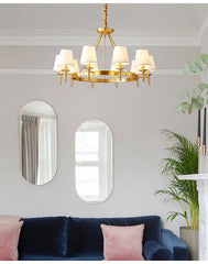 Polished Copper Ring Chandelier with Fabric Shades