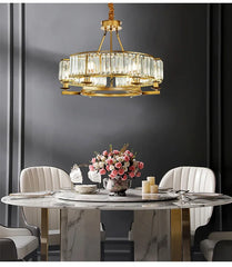 Gold Crystal Ring Tiered Chandelier Pendant Light