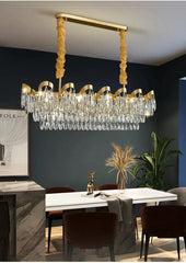 Gold Crystal Teardrop Cascading Chandelier Light